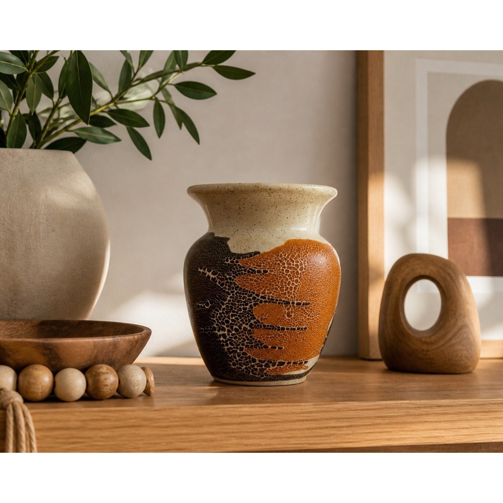 Royal Haeger Earth Wrap Vase Lava Glaze Ceramic MCM Vintage Textured 6"‎